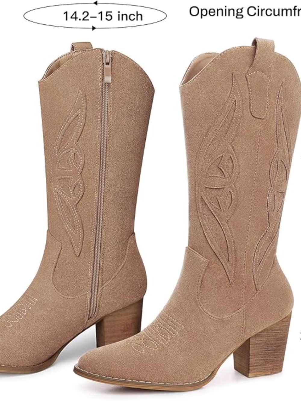 Mid Calf Cowgirl Boots Western Embroidered Country High Heel Pointed Toe Booties